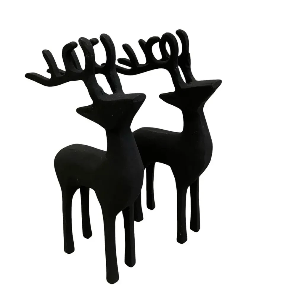 Set of 2 Black Metal Christmas Reindeer 11in Made in India Holiday Decor New